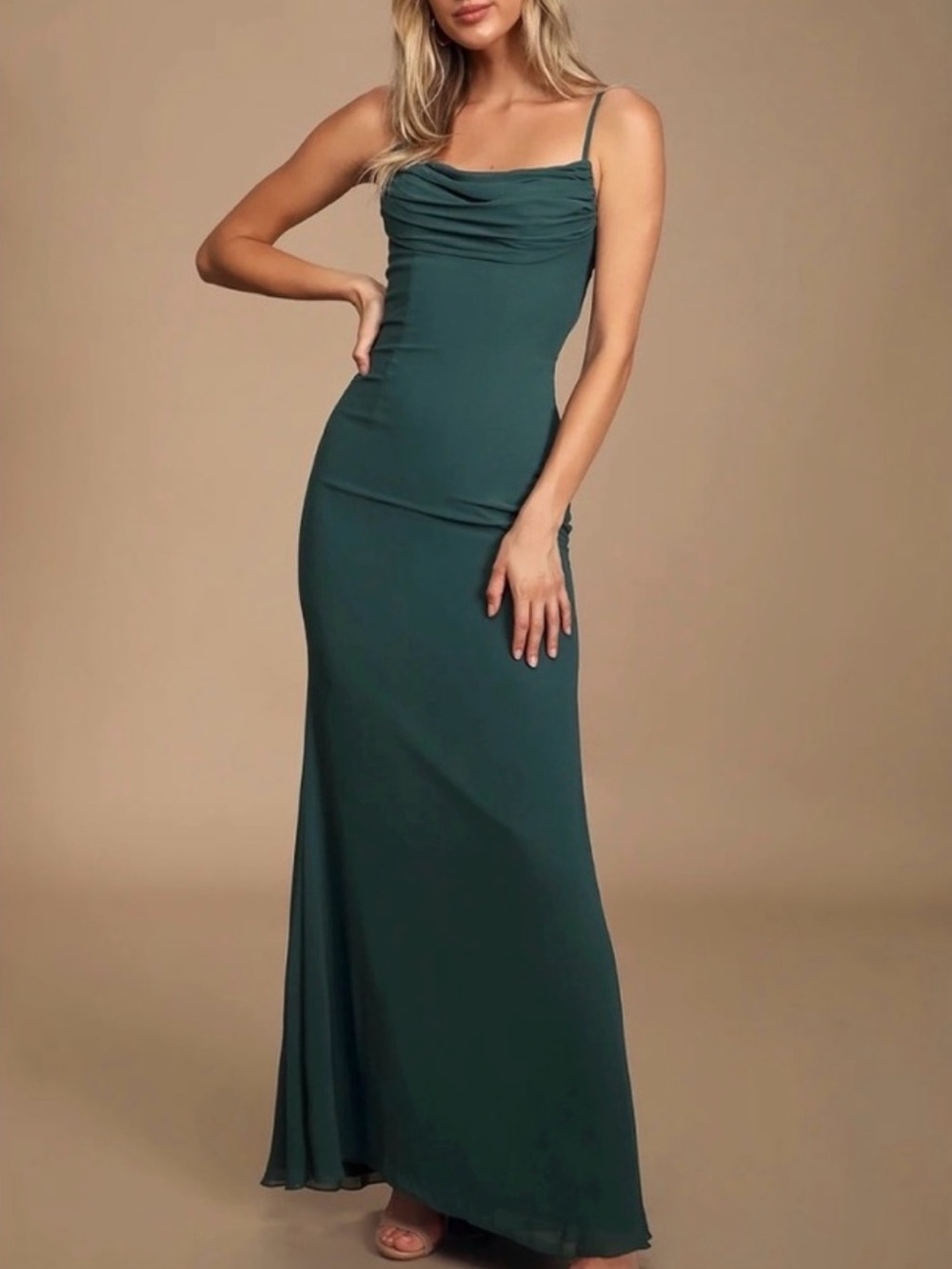 Lulu's Captivated Emerald Green Cowl Neck Maxi Dress